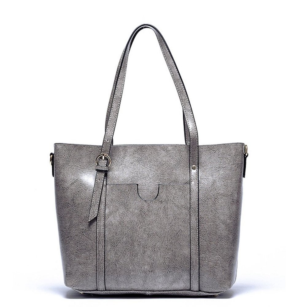 Grey Leather Tote Bag